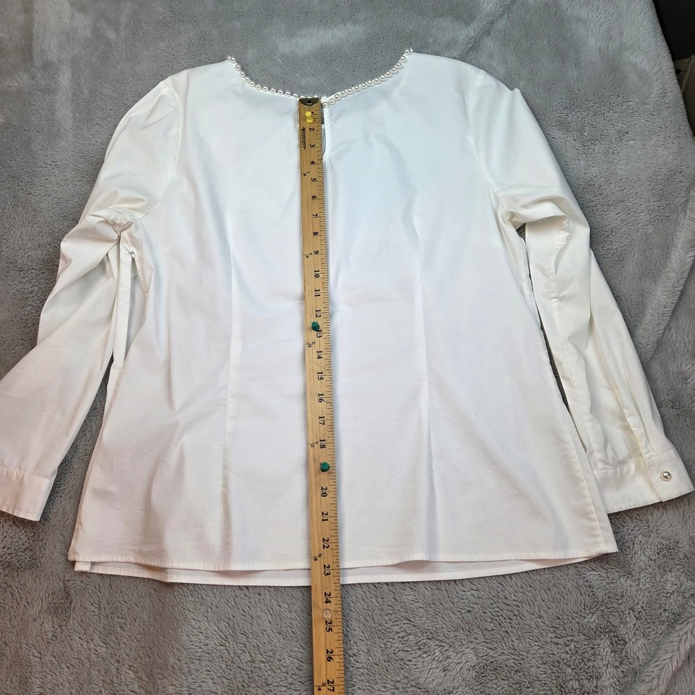 Talbots Pearl Neck Blouse Womens L White Long‎ Sleeve Side Zip CN2806 - Picture 10 of 10